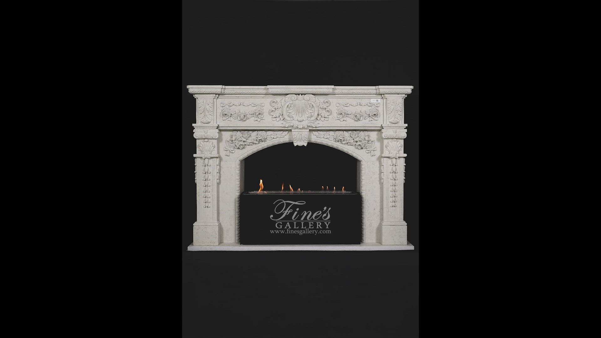 Ornate Rose Garland Mantel In Italian Bianco Perlino Marble — Model MFP-2171 — product video