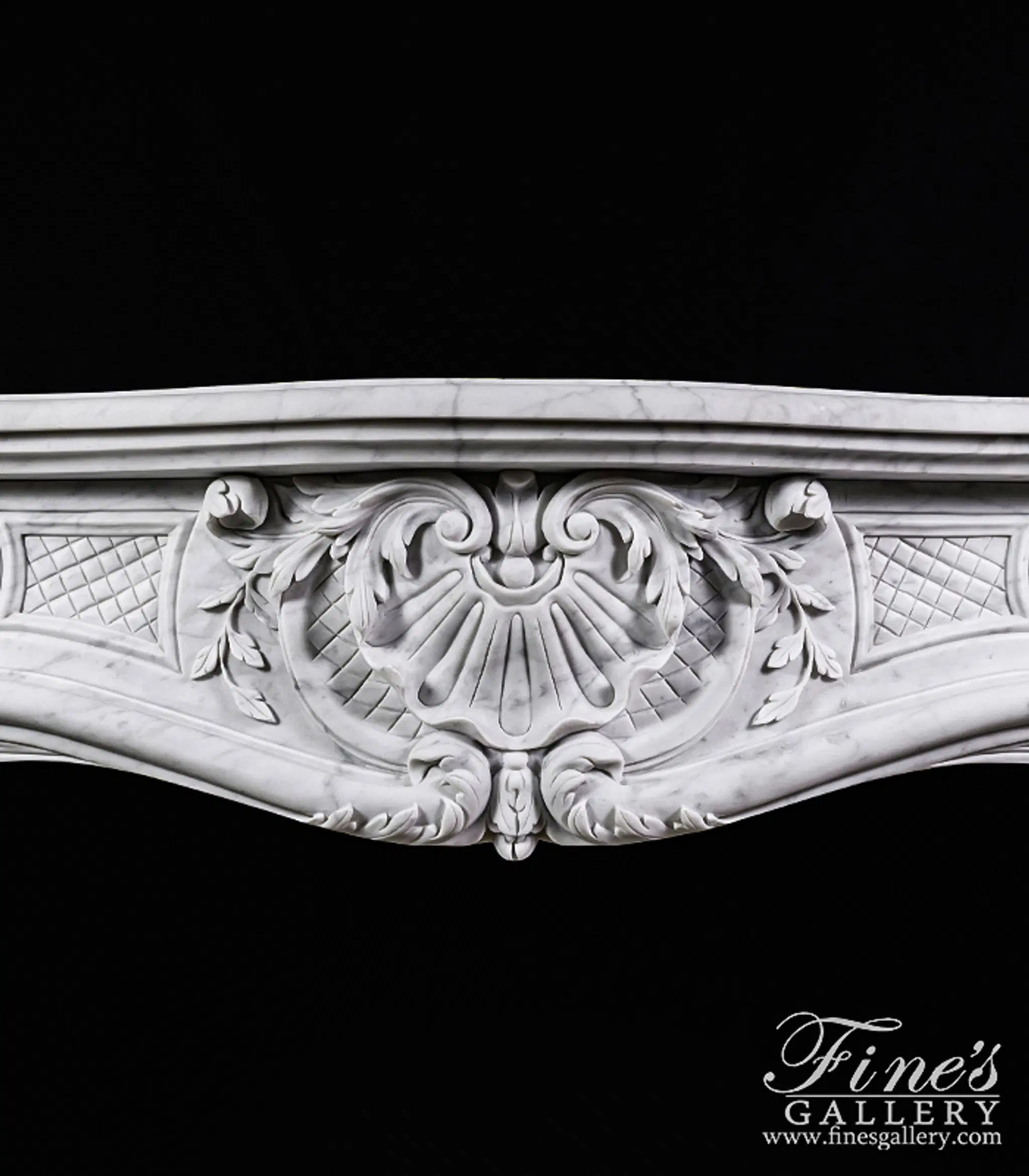 Ornate French Mantel in Italian Carrara Marble — Model MFP-2172 — detail view 1