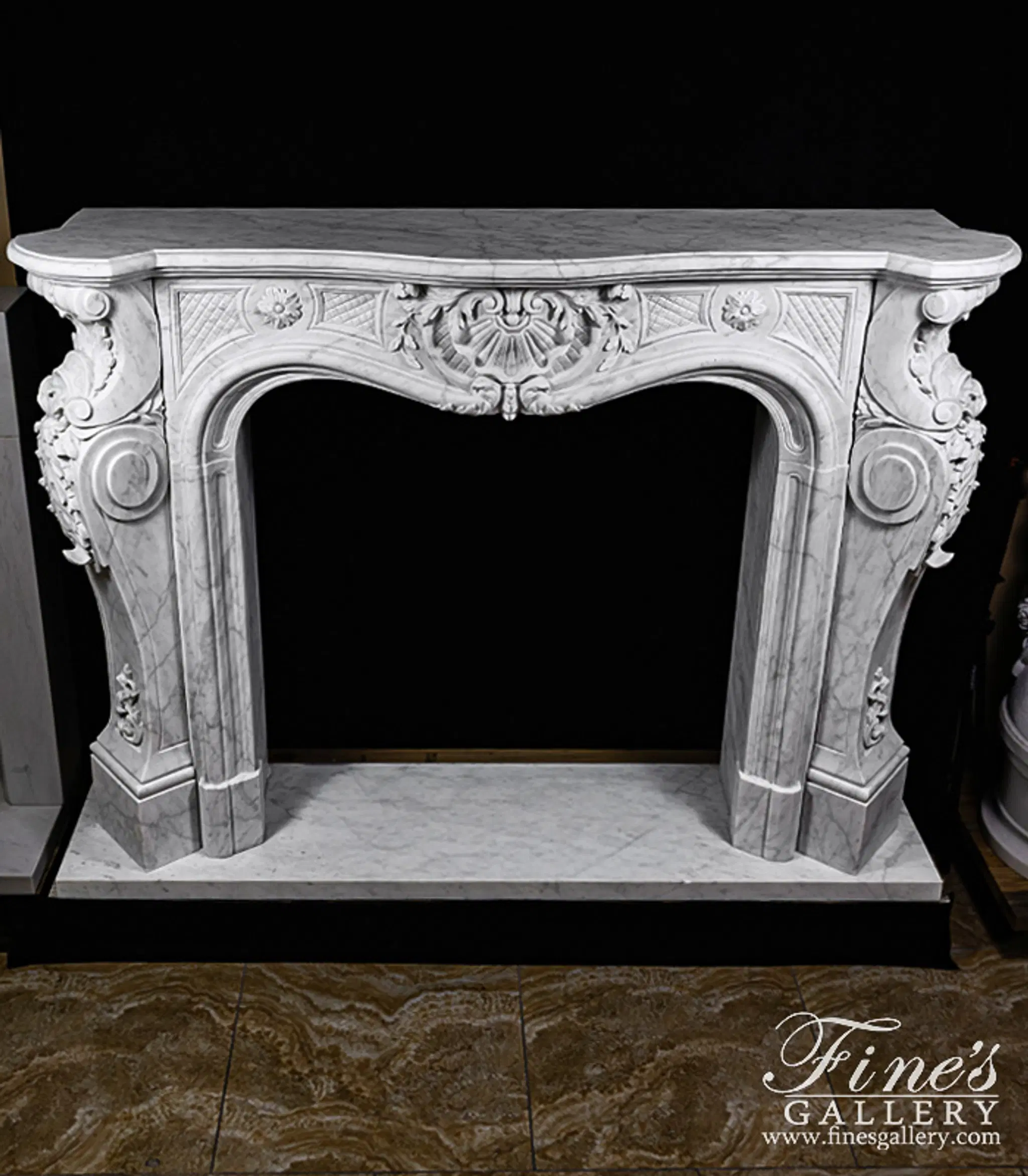 Ornate French Mantel in Italian Carrara Marble — Model MFP-2172 — detail view 3