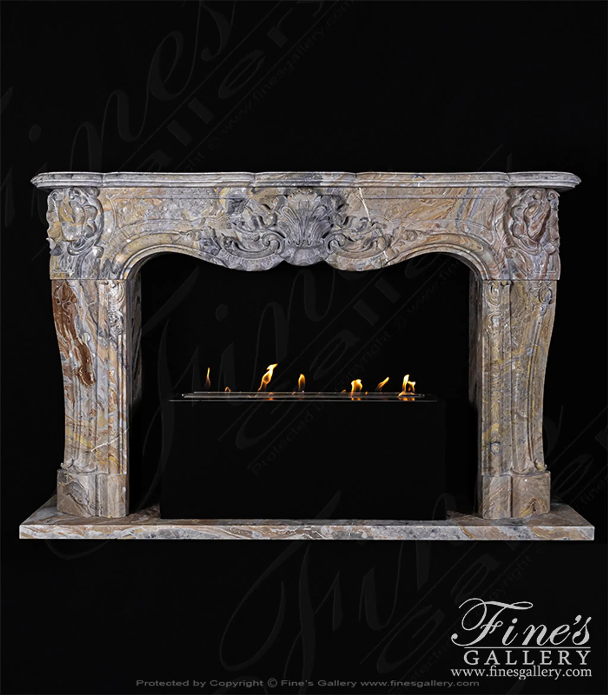 Exotic Arabascato Orobico Italian Marble Louis XIV Mantel — Model MFP-2228 — detail view 1