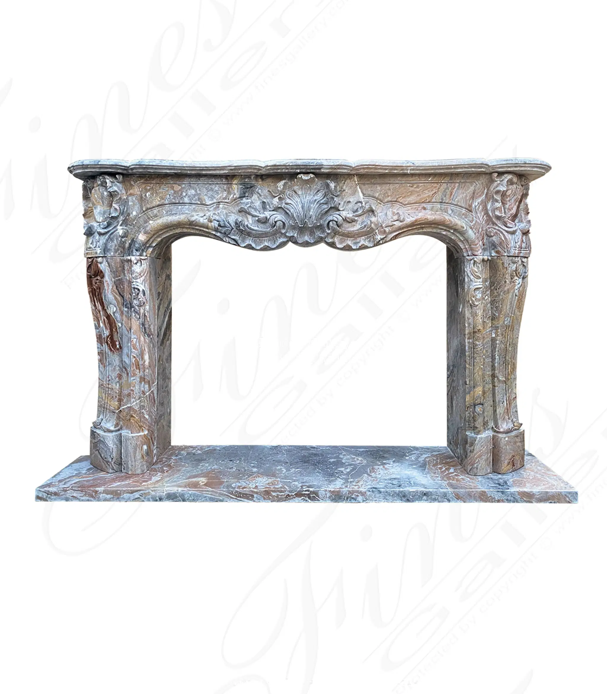 Exotic Arabascato Orobico Italian Marble Louis XIV Mantel — Model MFP-2228 — Hand-Crafted by Fine's Gallery