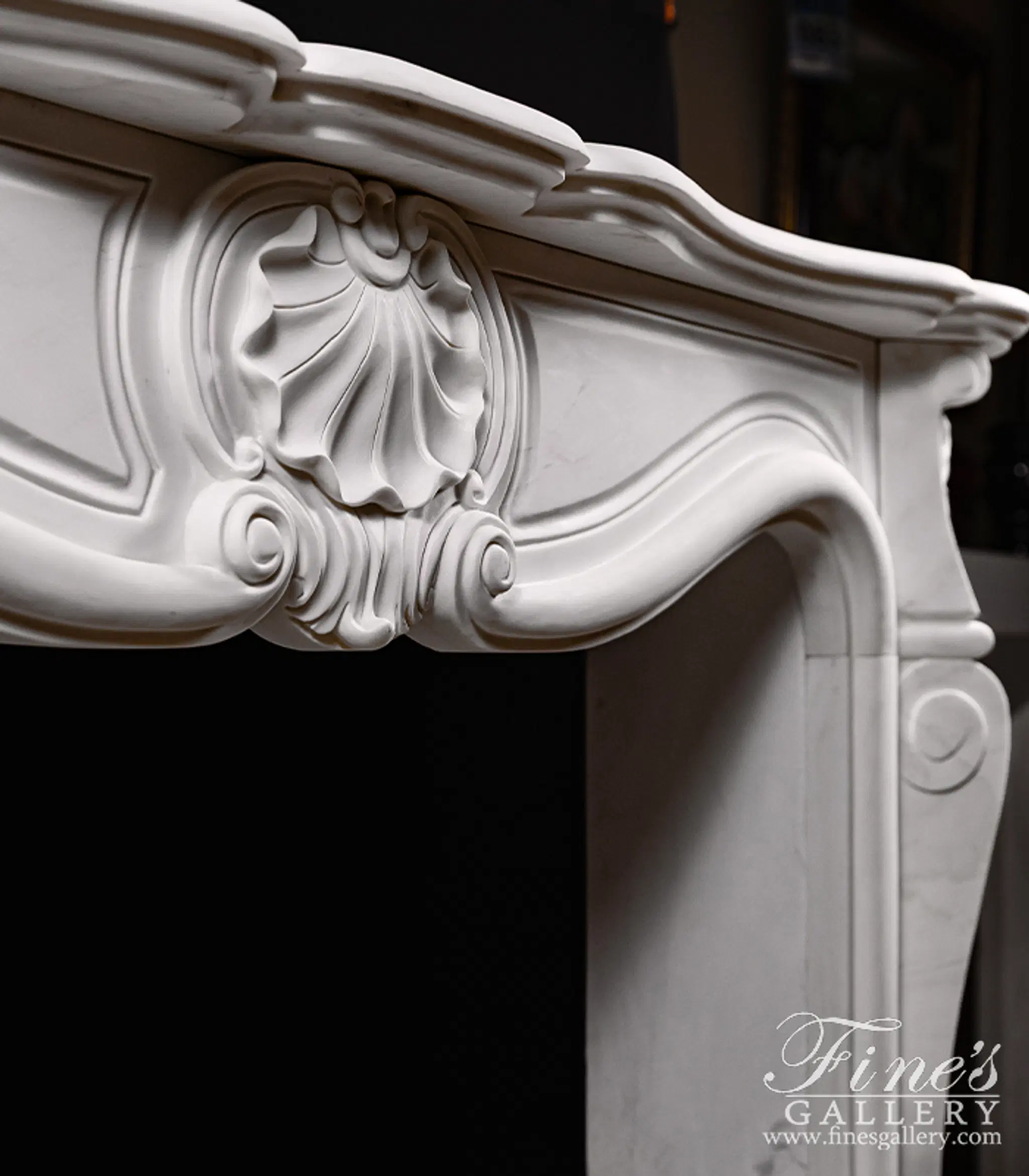 Marble Fireplaces - Shell Motif French Mantel In Statuary White