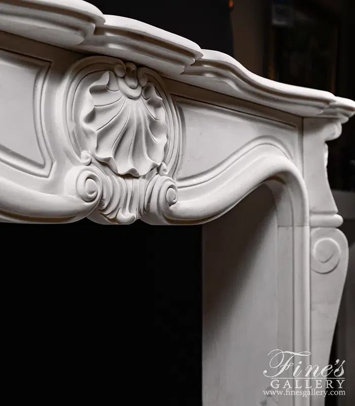Marble Fireplaces - Shell Motif French Mantel In Statuary White