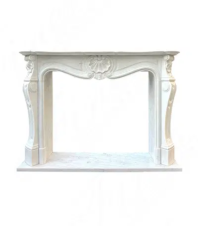 Clean French Marble Fireplace Mantel with Shell Motif