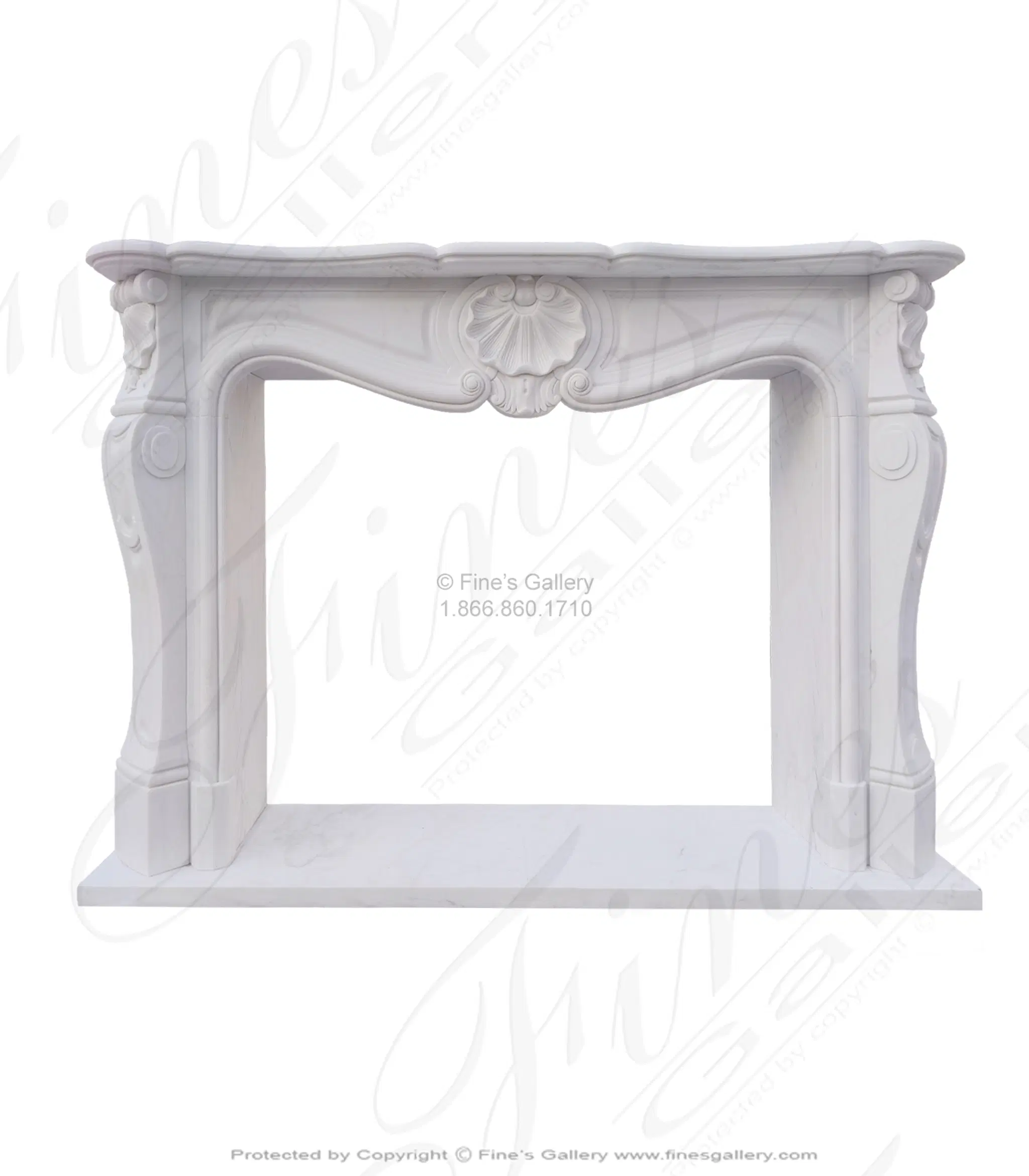 Clean French Marble Fireplace Mantel with Shell Motif