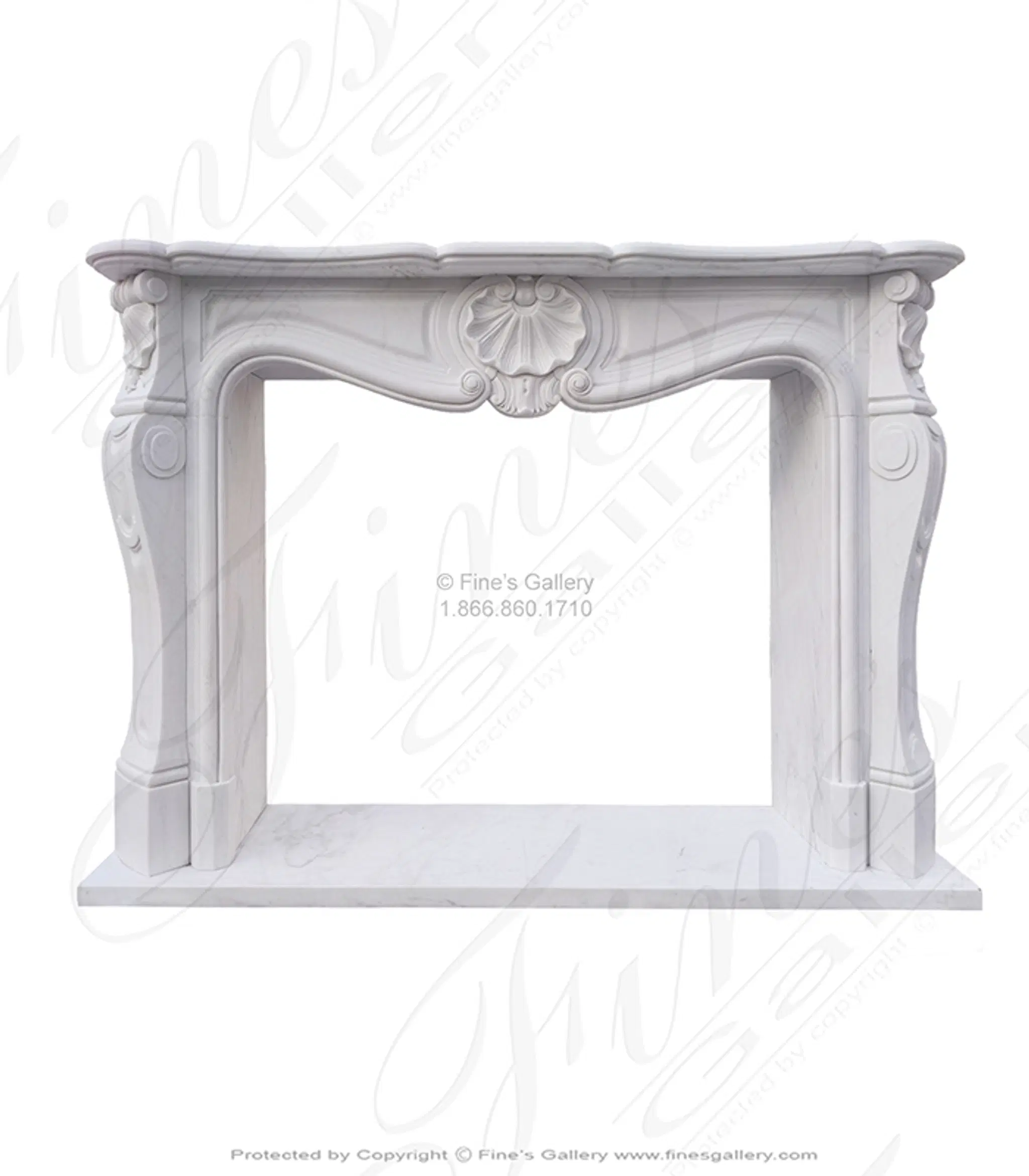 Clean French Marble Fireplace Mantel with Shell Motif
