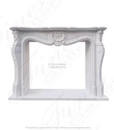 Clean French Marble Fireplace Mantel with Shell Motif