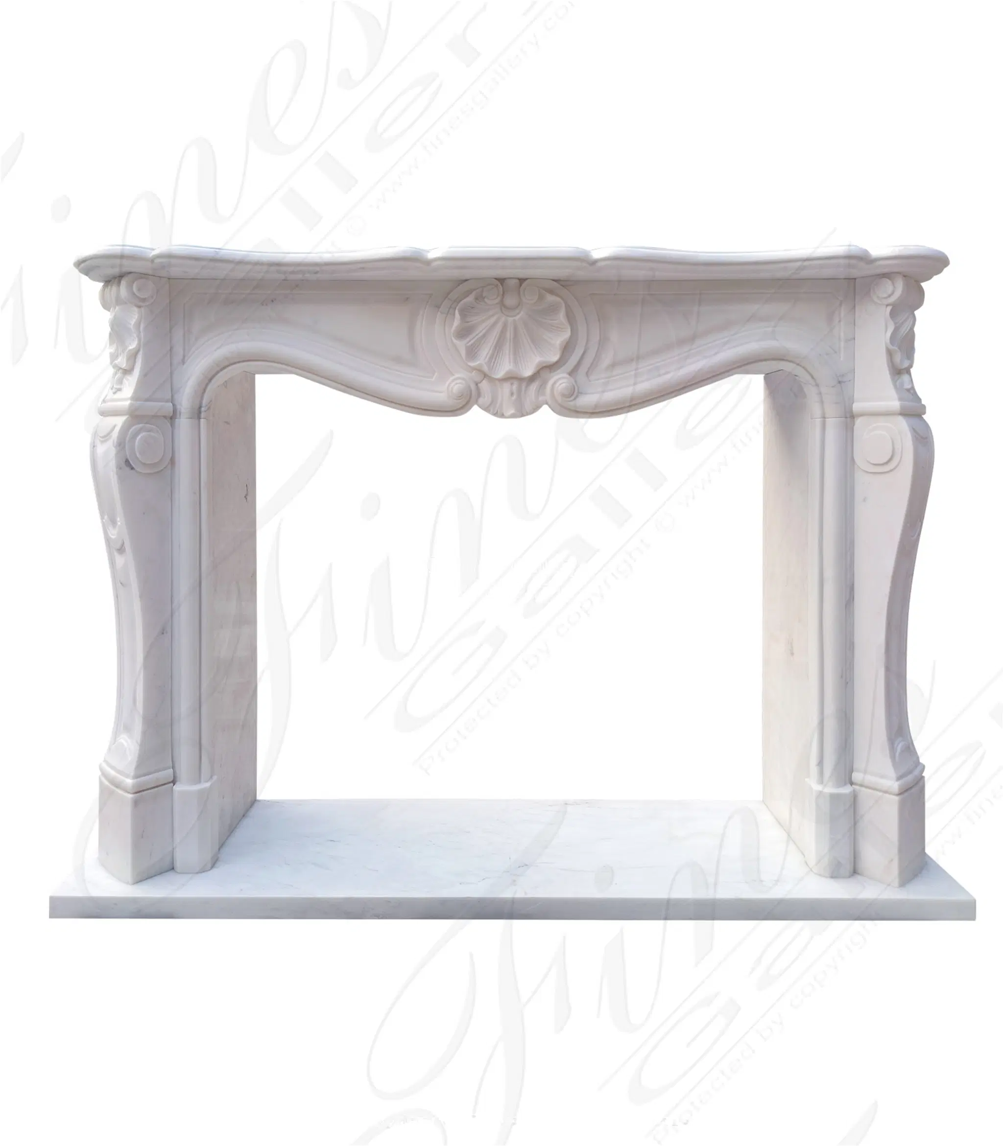 Clean French Marble Fireplace Mantel with Shell Motif