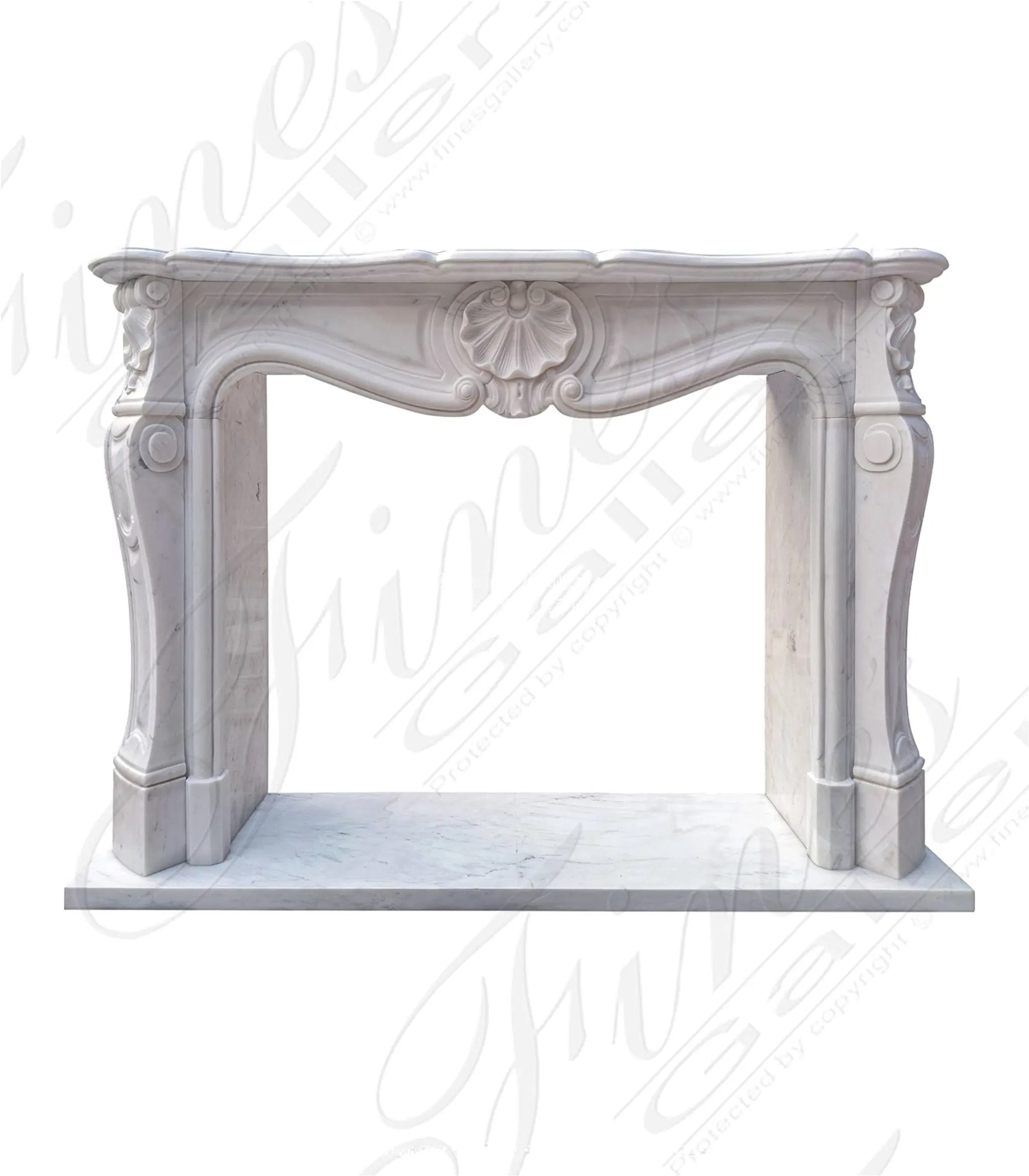Clean French Marble Fireplace Mantel with Shell Motif