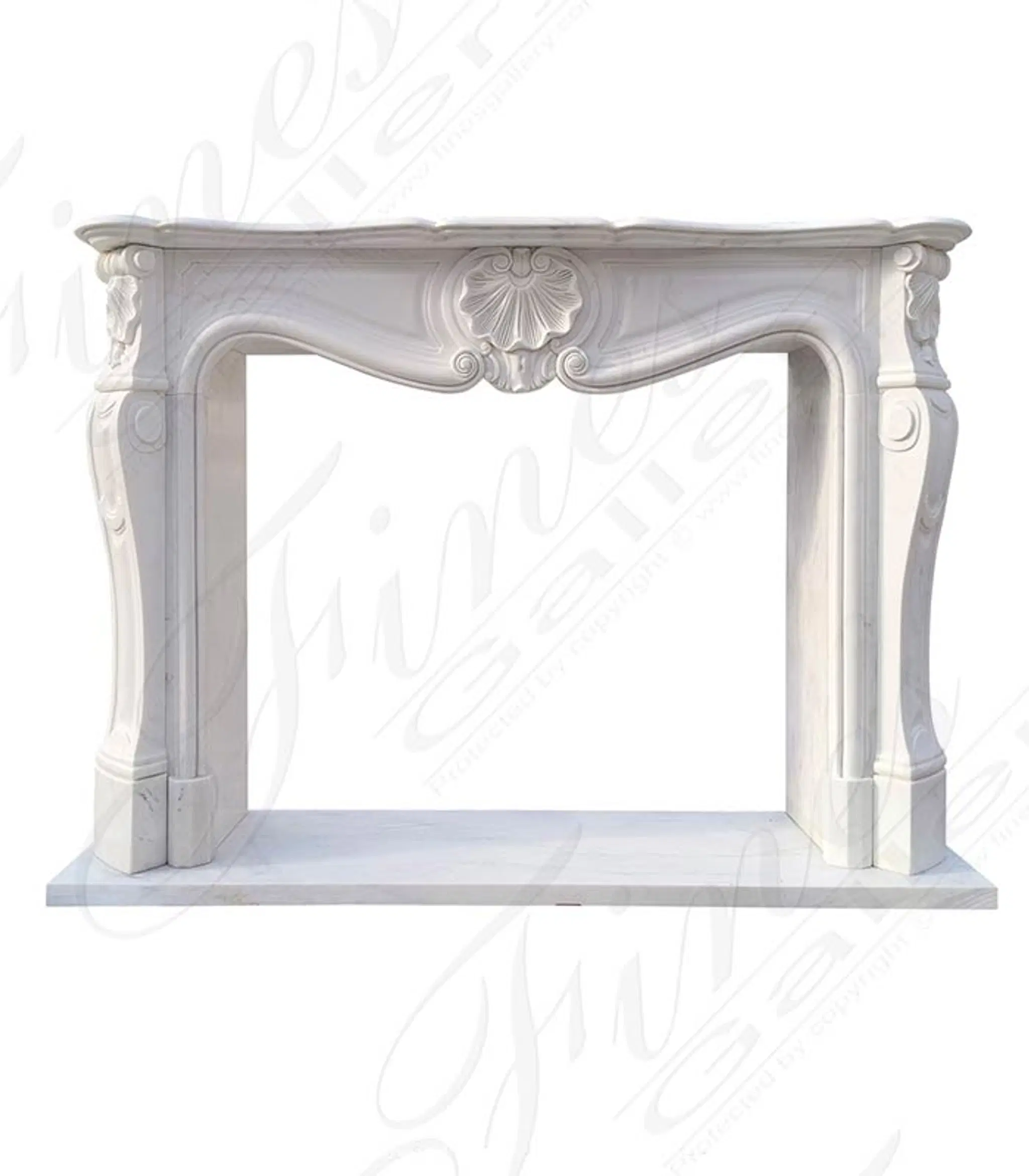Clean French Marble Fireplace Mantel with Shell Motif