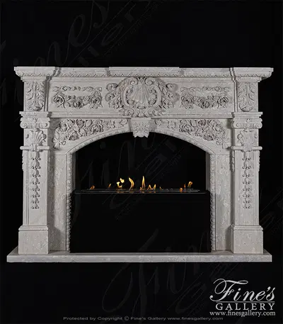 Lavish Floral Garland Italian Perlato Marble Fireplace Mantel