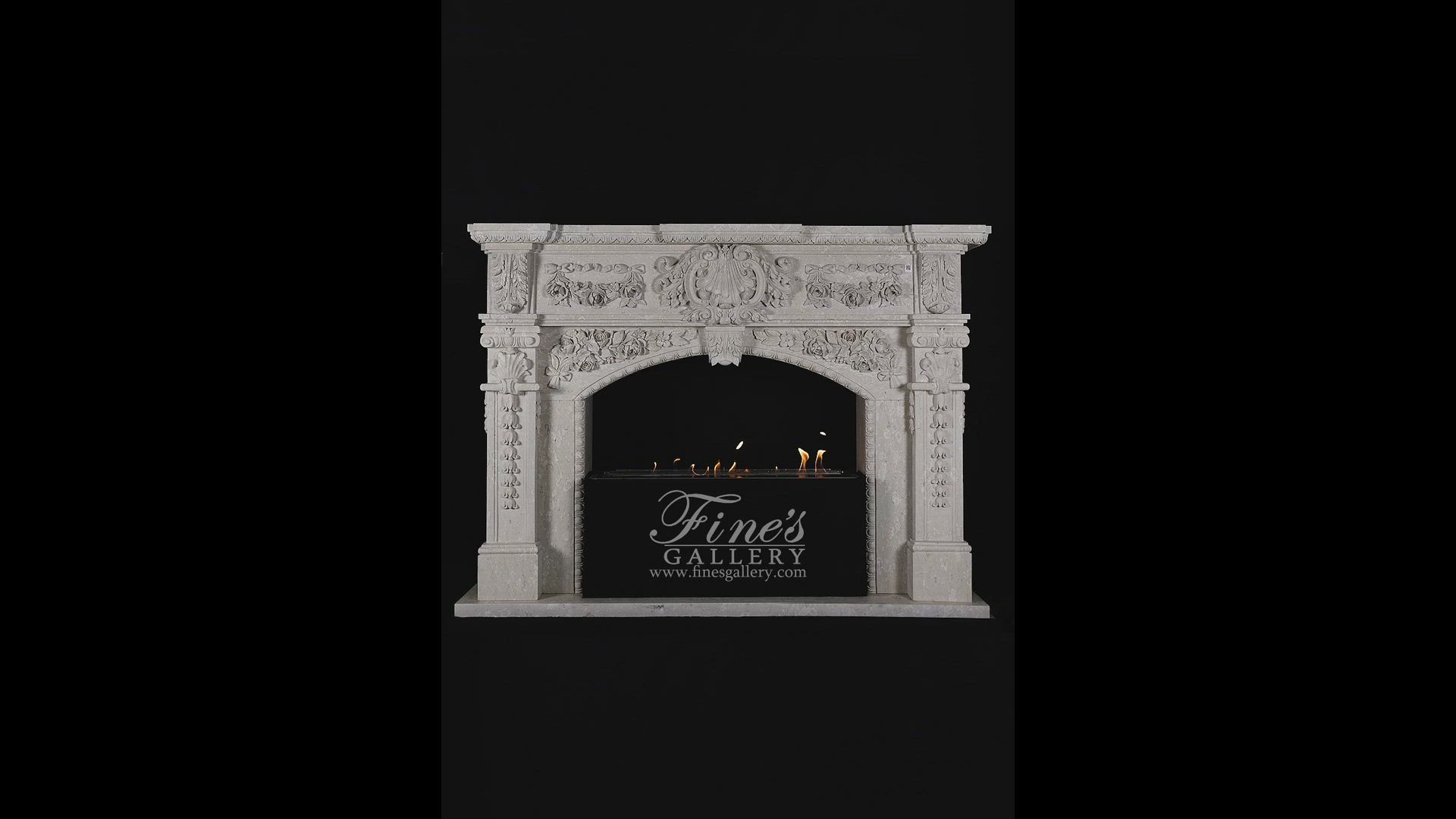 Lavish Floral Garland Italian Perlato Marble Fireplace Mantel — Model MFP-2262 — product video