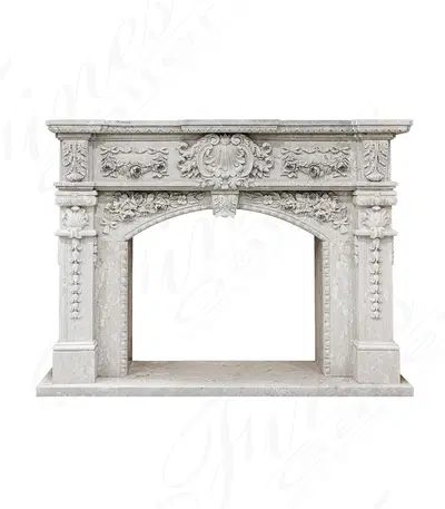 Lavish Floral Garland Italian Perlato Marble Fireplace Mantel