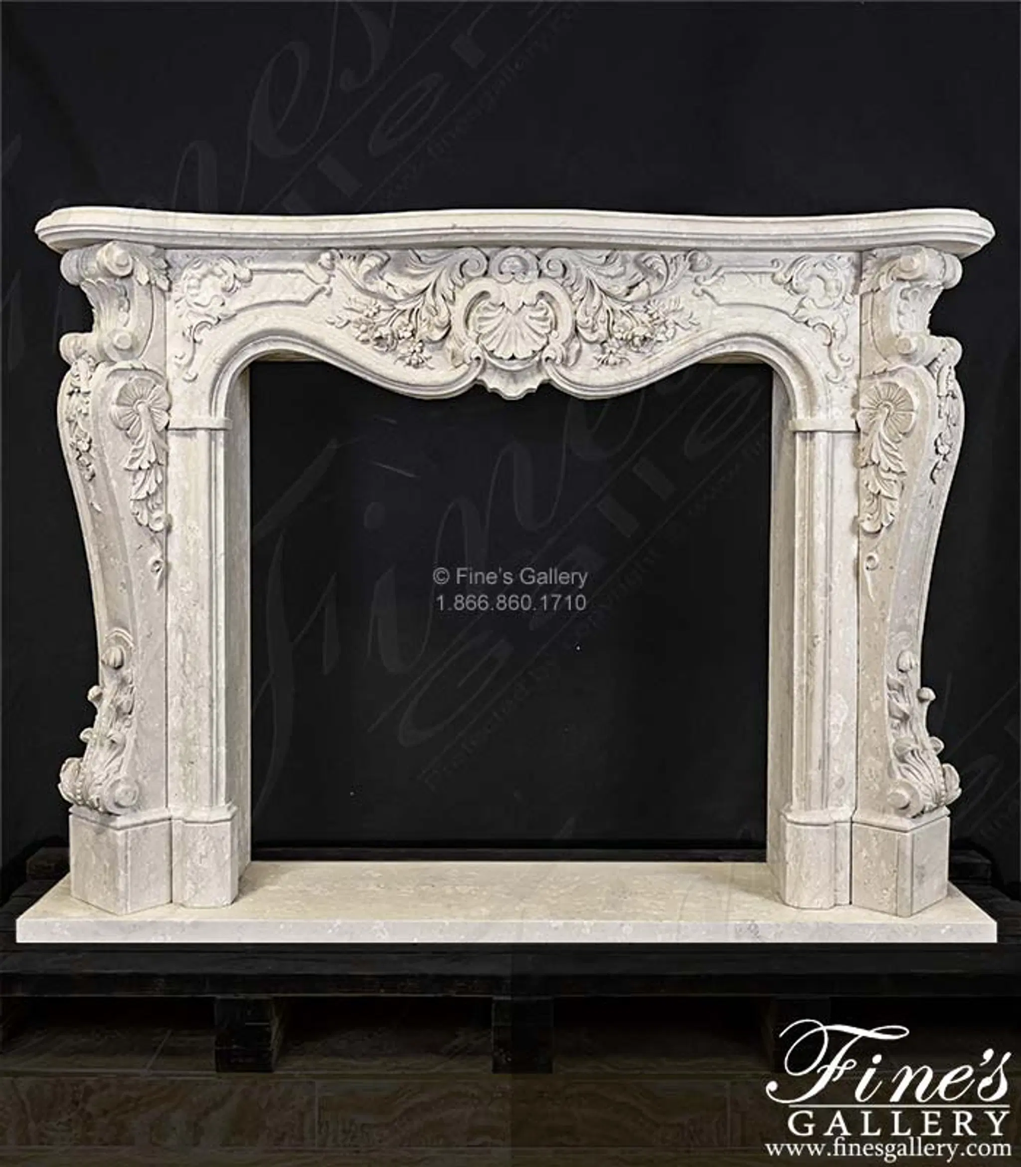 Rococo Era Mantel in Italian Perlato Royal Marble — Model MFP-2264 — detail view 1