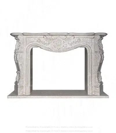 Hand Picked Italian Perlato Marble Ornate Floral Fireplace Mantel