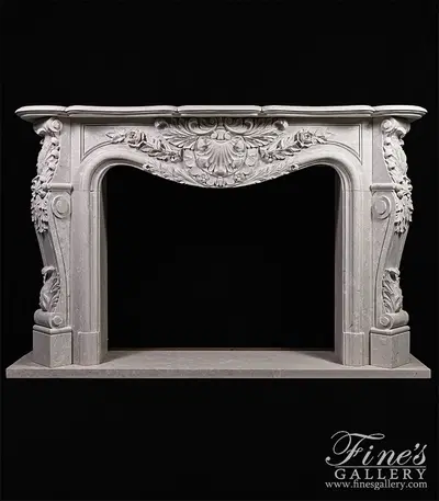 Hand Picked Italian Perlato Marble Ornate Floral Fireplace Mantel
