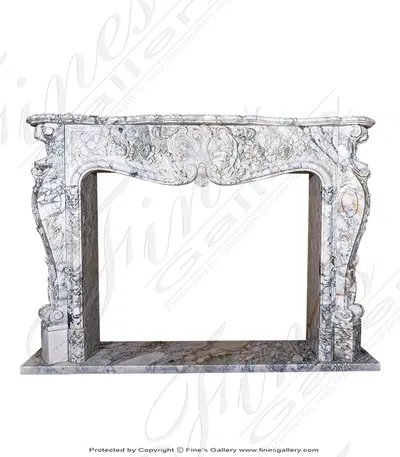 Ornate French Arabascato Marble Fireplace