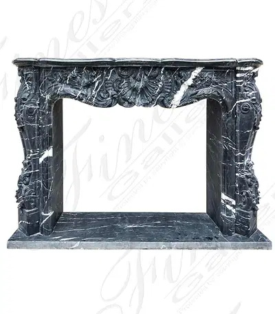 Nero Marquina French Versailles Marble Fireplace Mantel