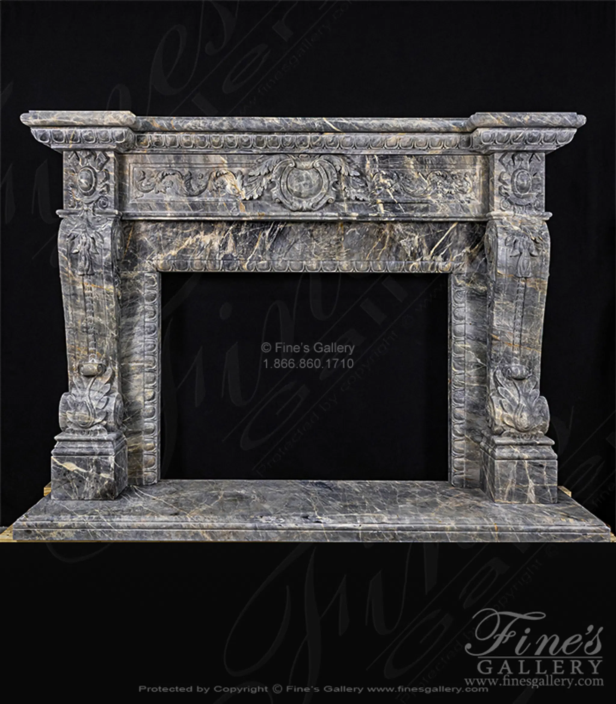Rare Breccia Antique Marble Fireplace Mantel