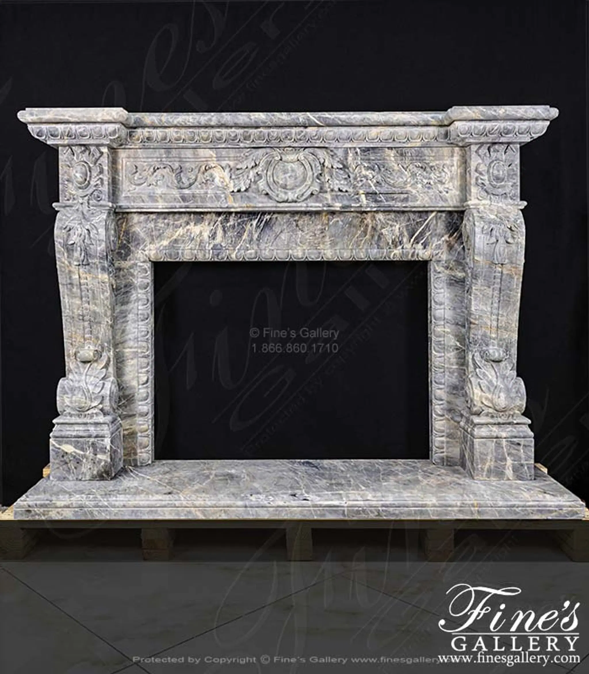 Rare Breccia Antique Marble Fireplace Mantel