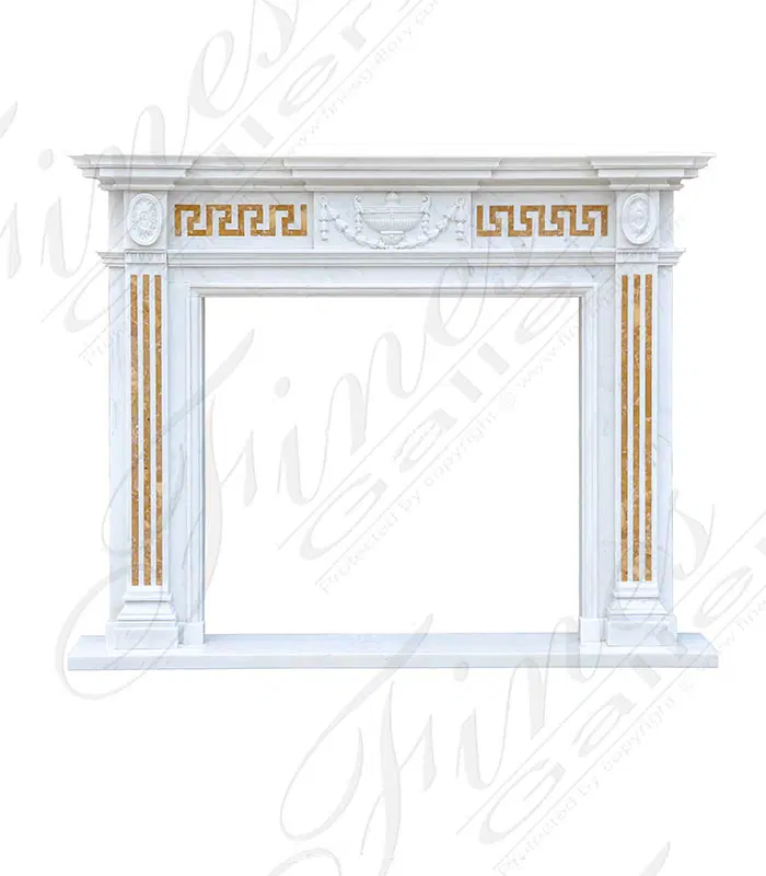 NeoClassical Italian Marble Mantelpiece with Greek Key Apron