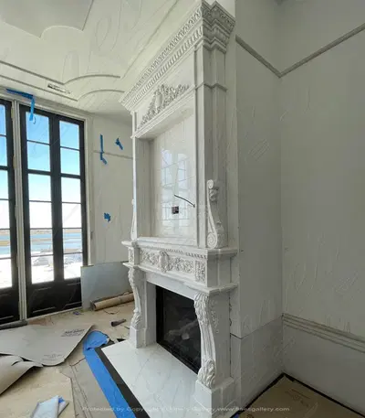 Ten Foot Tall Statuary White Marble Overmantel