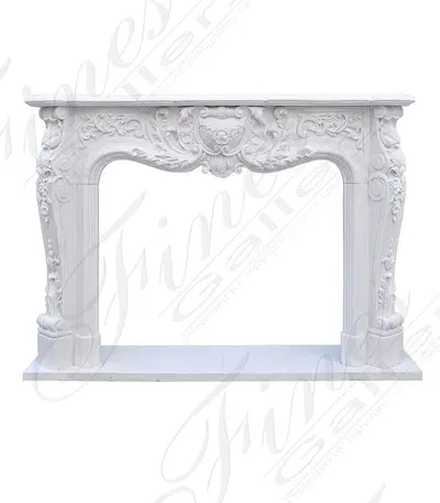 Ornate Hand Carved Rococo Statuary White Marble Fireplace Mantel