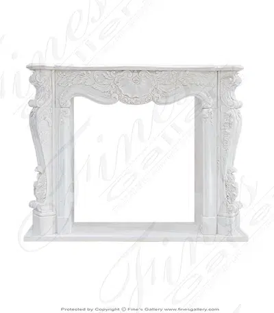 Ornate French Style Mantel in Statuary White Marble