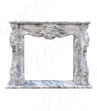 Regal Rococo Fireplace Mantel in Italian Arabascato Marble