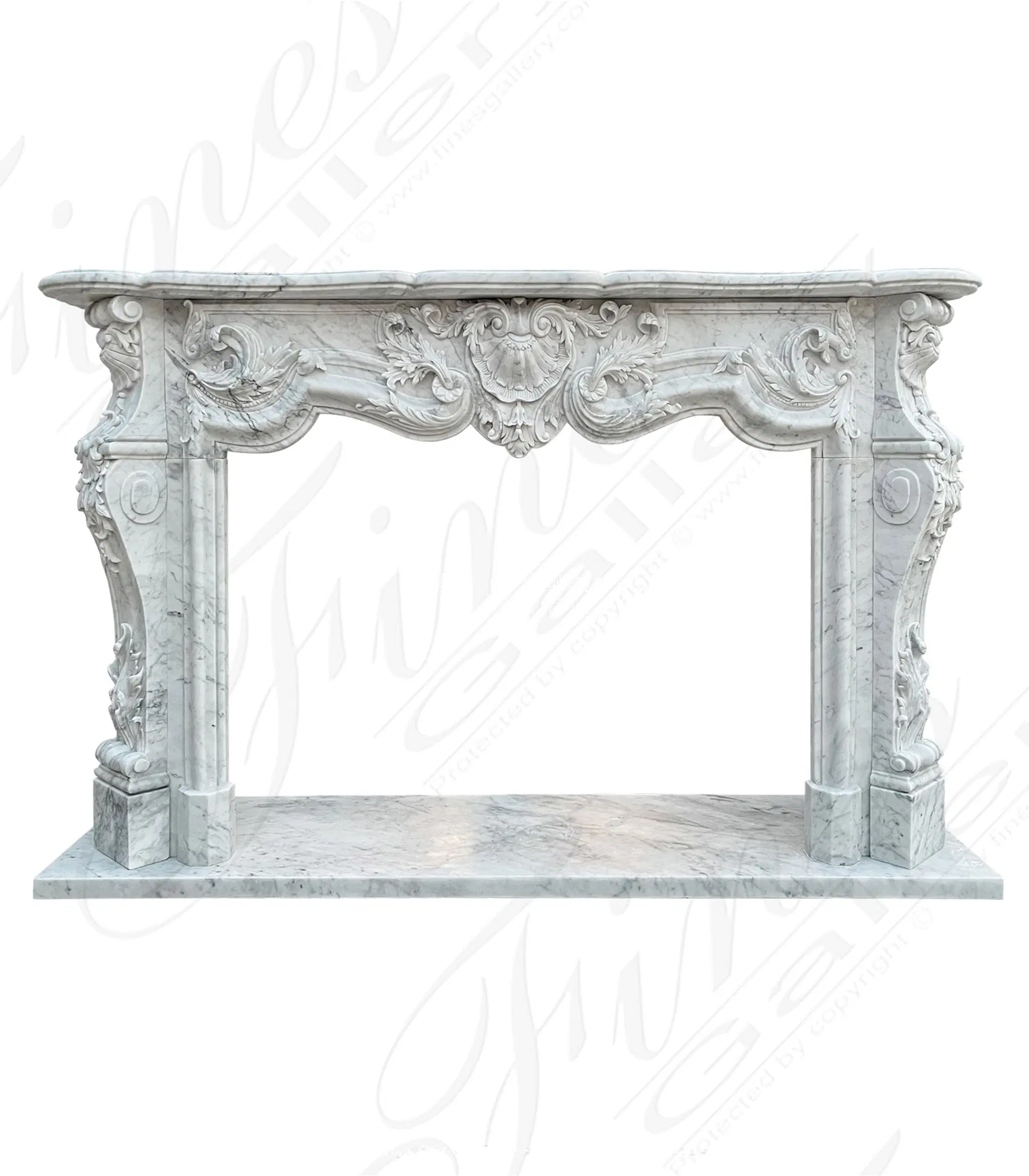 Ornate Louis XVII French Style Mantel in Italian White Carrara Marble