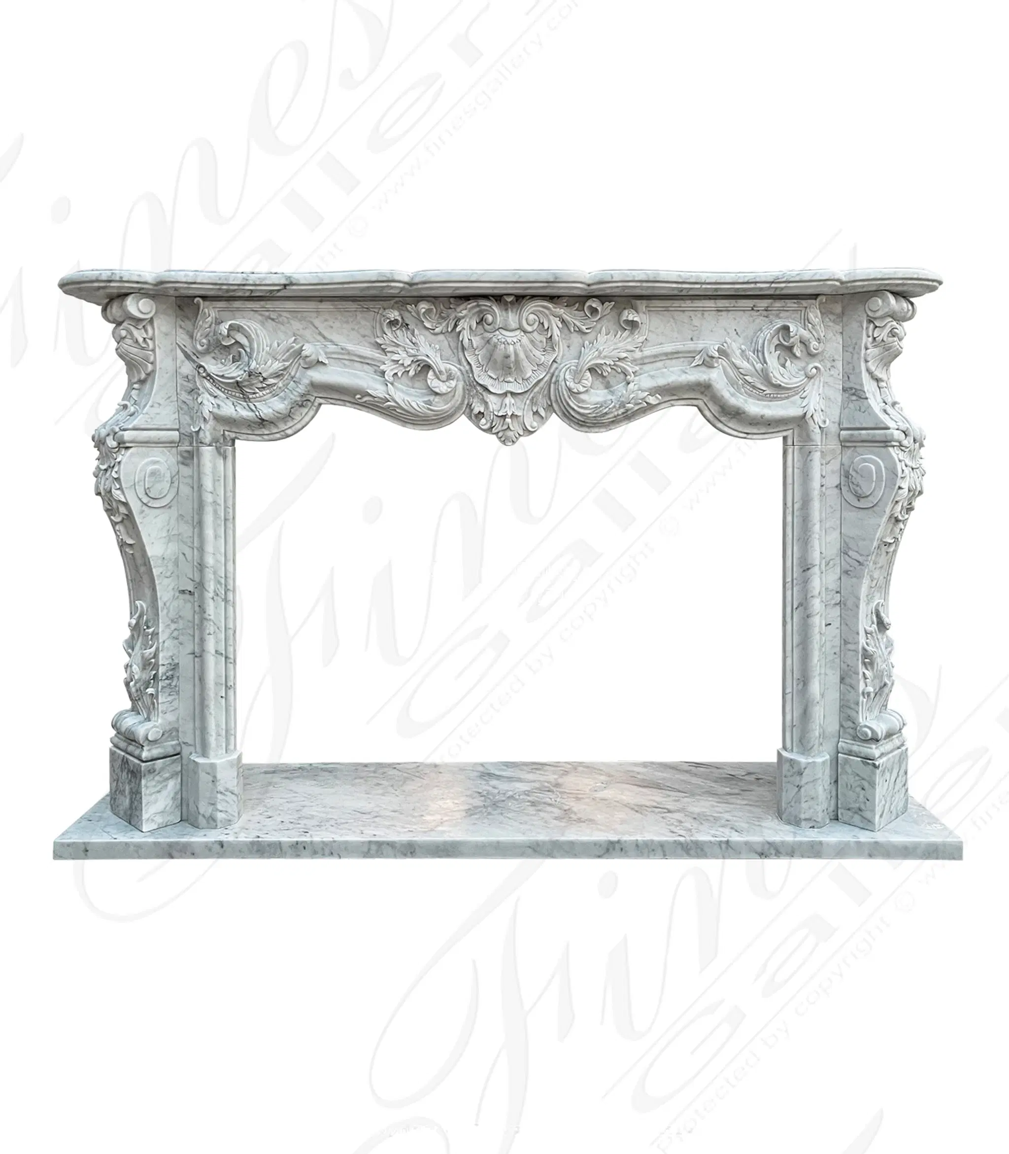 Ornate Louis XVII French Style Mantel in Italian White Carrara Marble