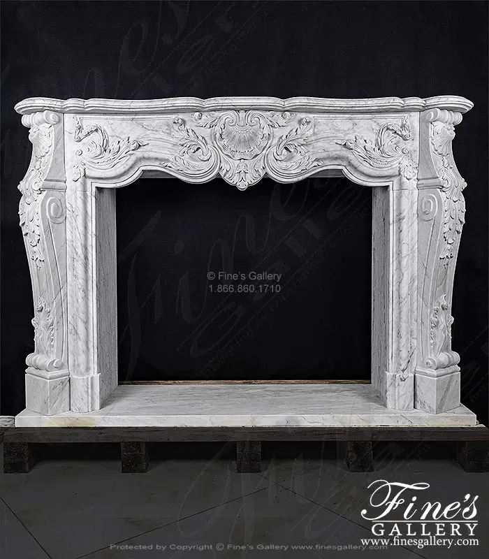 Ornate Louis XVII French Style Mantel in Italian White Carrara Marble