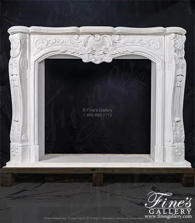 Rare French Style Fireplace Mantel in Statuary White Marble
