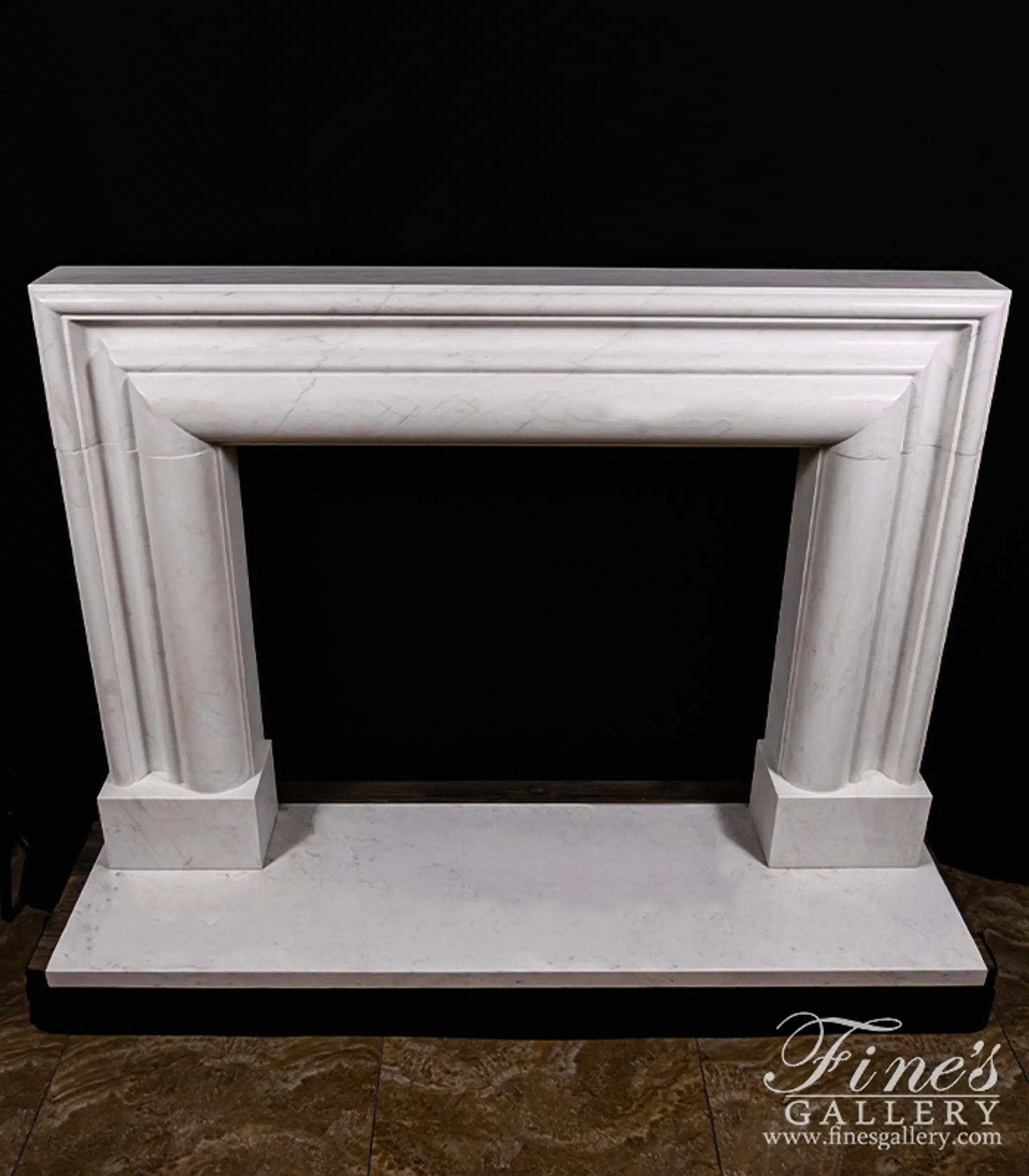 Bolection Style Statuary White Marble Fireplace Mantel — Model MFP-2504 — detail view 1