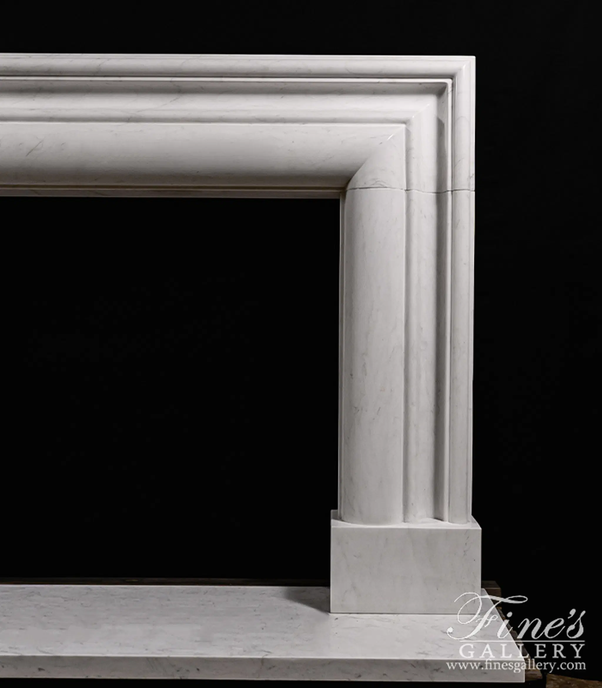 Bolection Style Statuary White Marble Fireplace Mantel — Model MFP-2504 — detail view 5