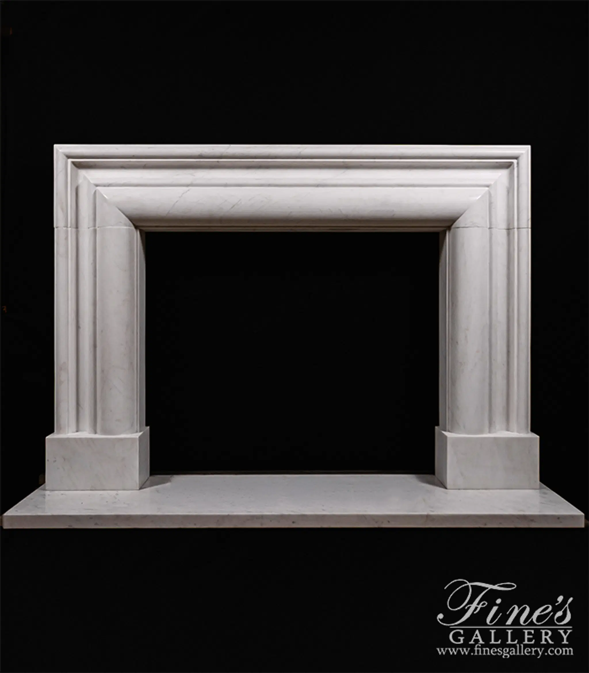 Bolection Style Statuary White Marble Fireplace Mantel — Model MFP-2504 — Hand-Crafted by Fine's Gallery
