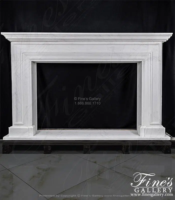 Oversized Contemporary Fireplace Mantel in Light Statuary White Marble