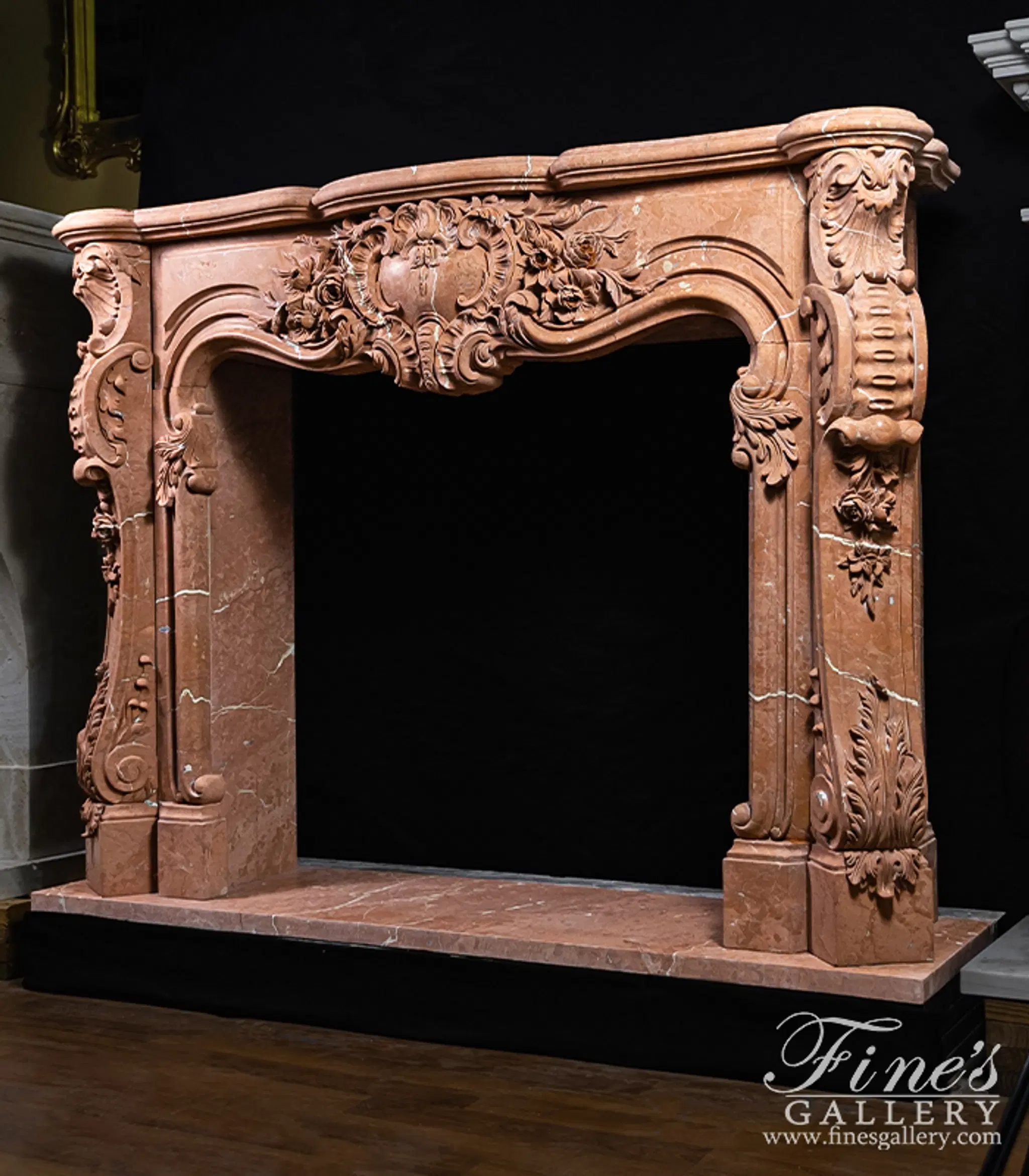 Marble Fireplaces - Highly Ornate French Mantel In Rare Rojo