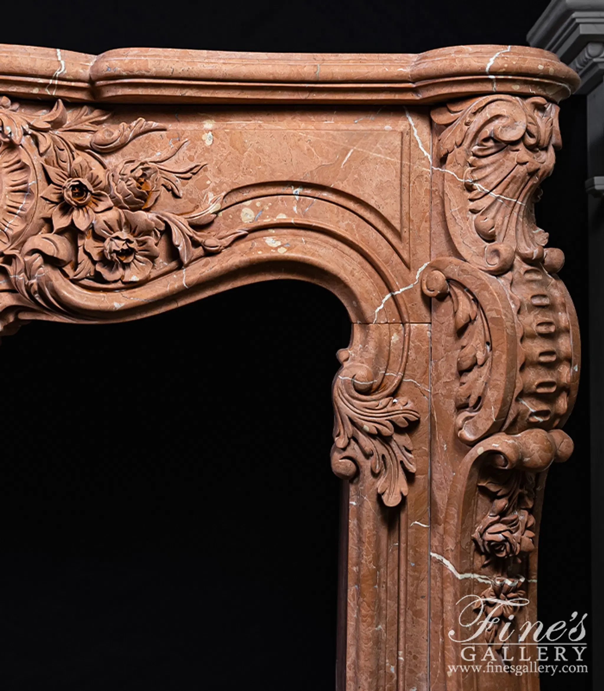 Highly Ornate French Mantel in Rare Rojo Alicante Marble — Model MFP-2527 — detail view 4