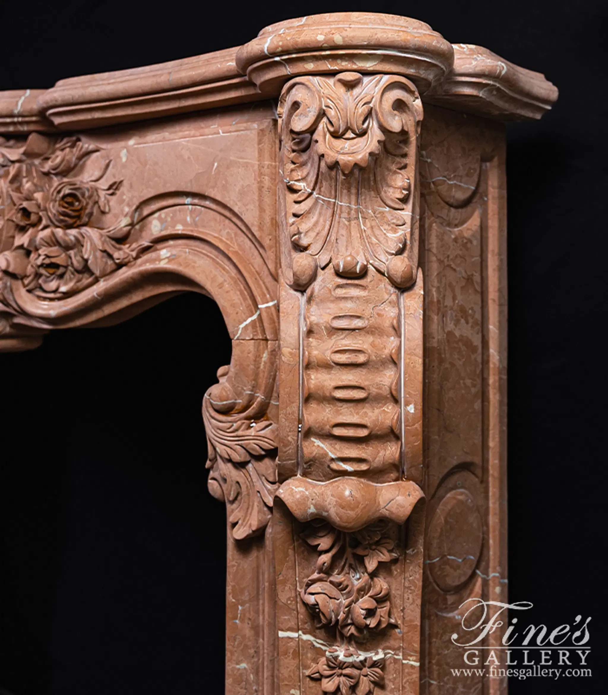 Highly Ornate French Mantel in Rare Rojo Alicante Marble — Model MFP-2527 — detail view 5