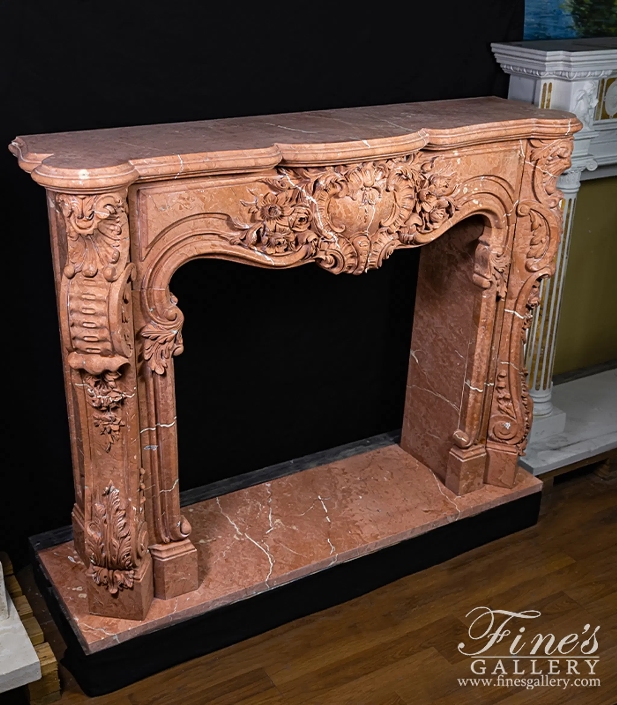 Highly Ornate French Mantel in Rare Rojo Alicante Marble — Model MFP-2527 — detail view 6