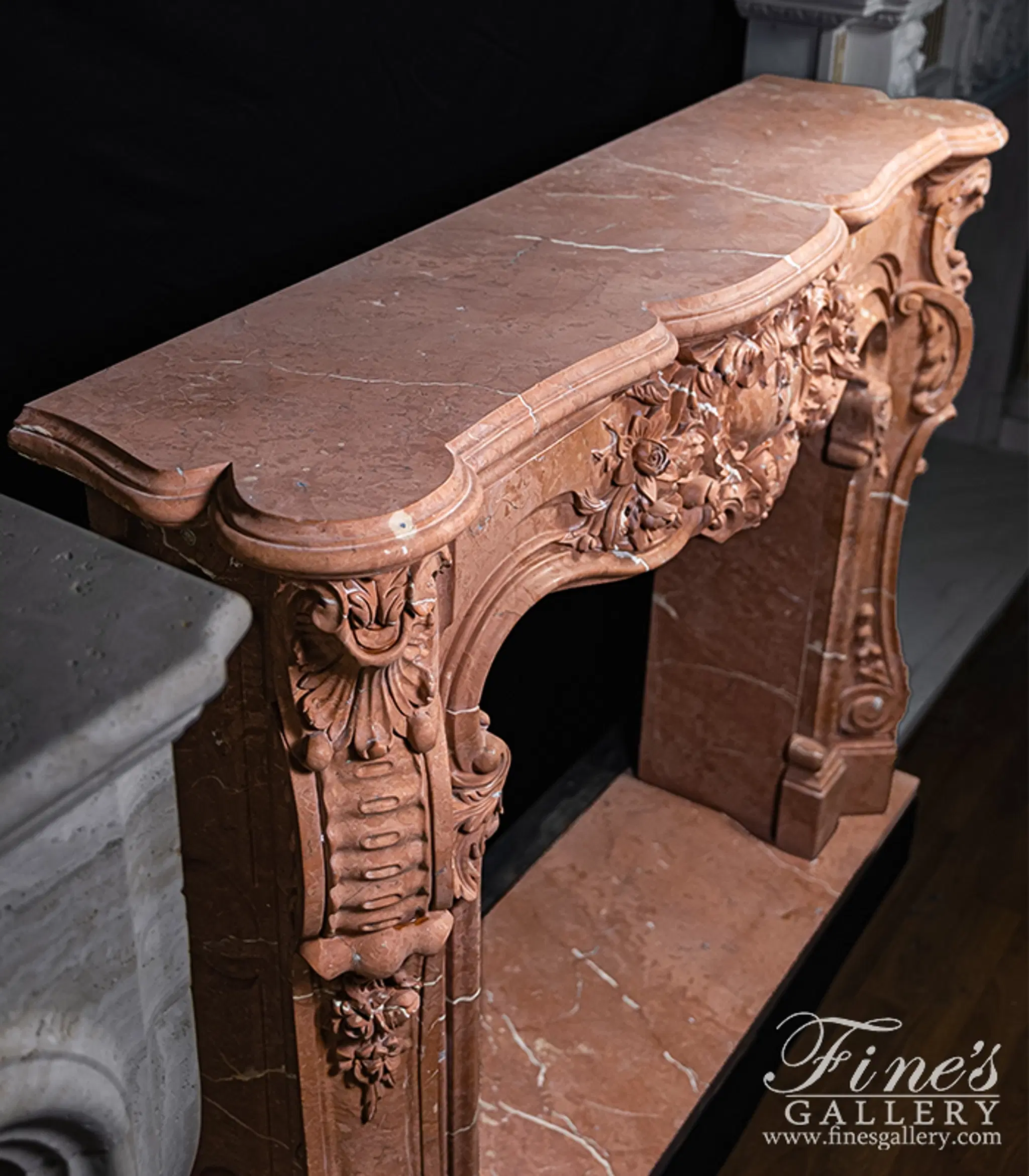 Highly Ornate French Mantel in Rare Rojo Alicante Marble — Model MFP-2527 — detail view 8