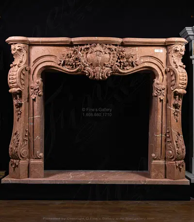 Highly Ornate French Mantel in Rare Rojo Alicante Marble