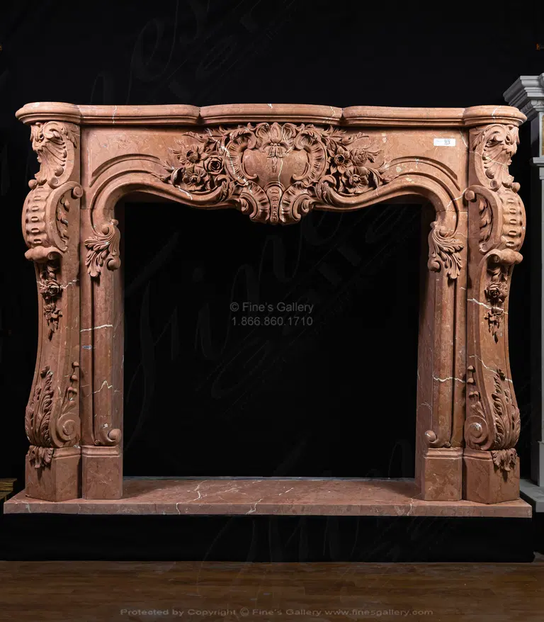 Highly Ornate French Mantel in Rare Rojo Alicante Marble