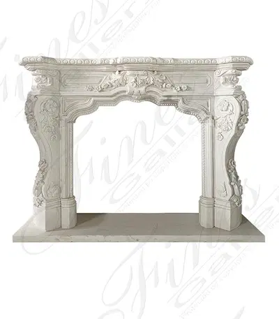 Highly Ornate Hand Carved Marble Fireplace Mantel in Statuary White Marble