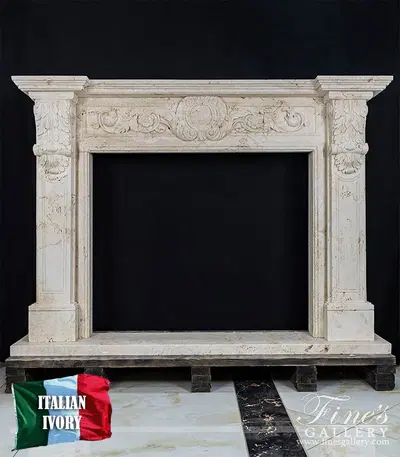 Floral Scrollwork Mantel in Italian Ivory Travertine