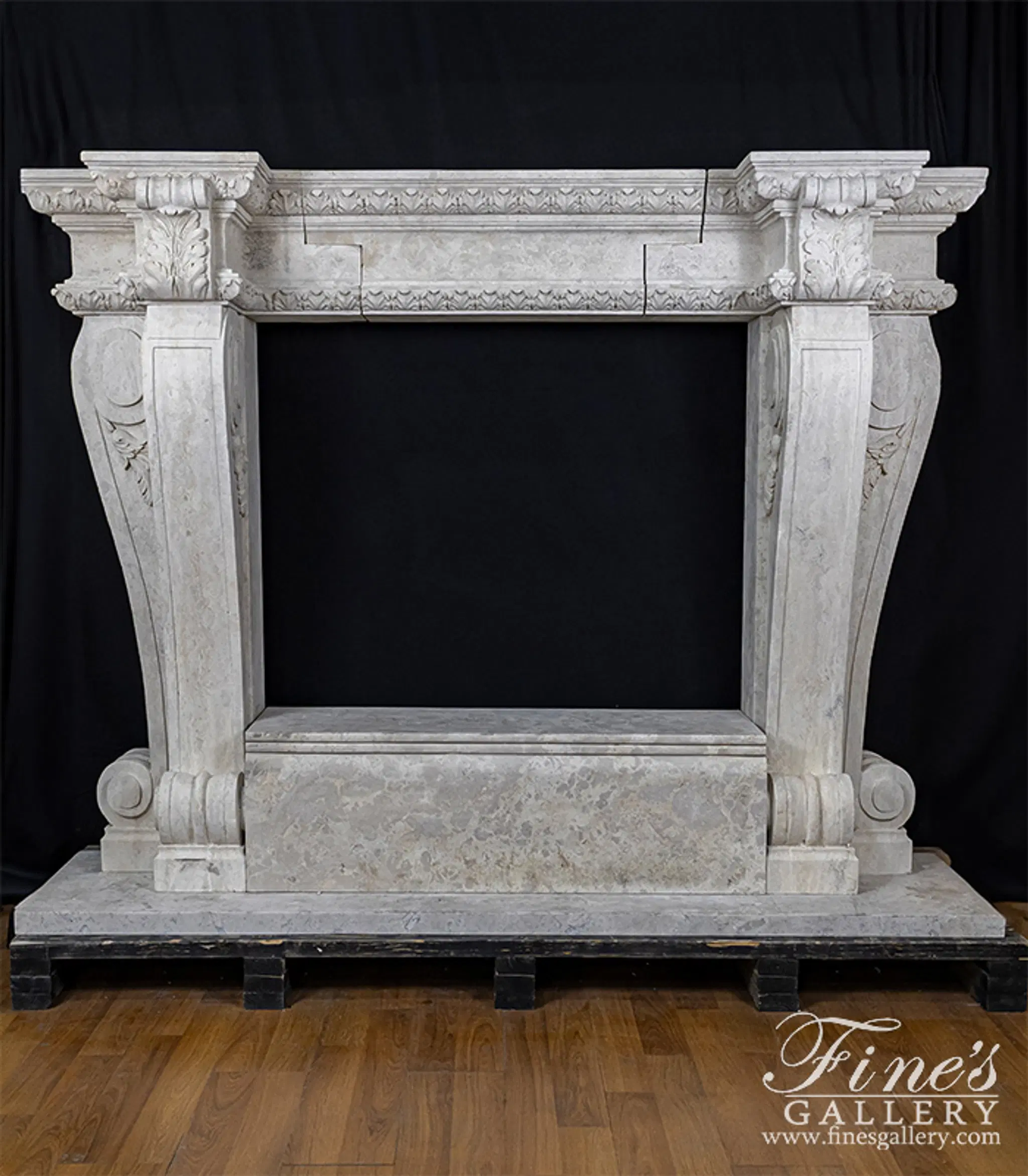 Oversized Tuscan Style Mantel in Light Travertine — Model MFP-2547 — Hand-Crafted by Fine's Gallery