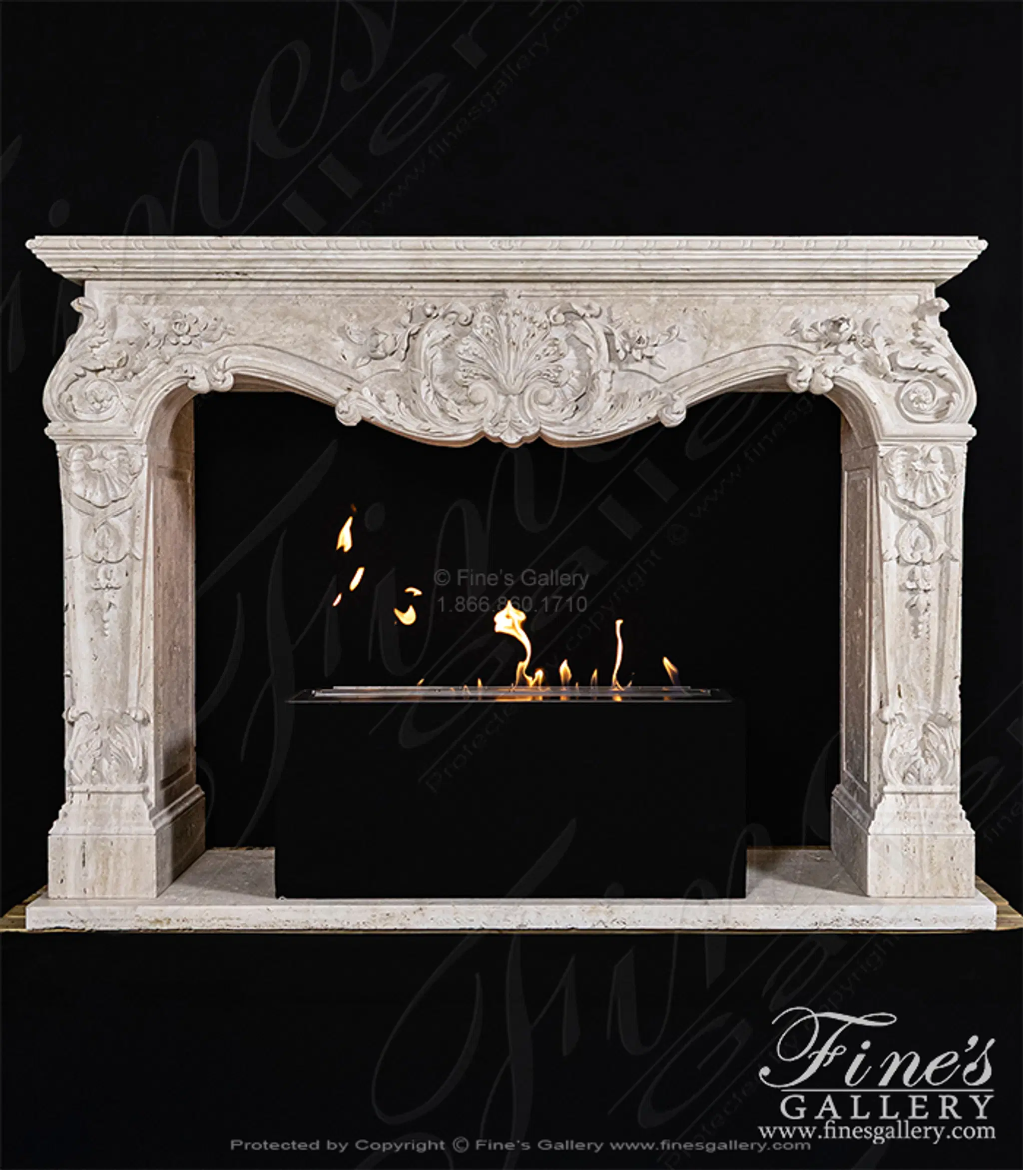 Rare Ornately Carved Mantel in Italian Roman Travertine