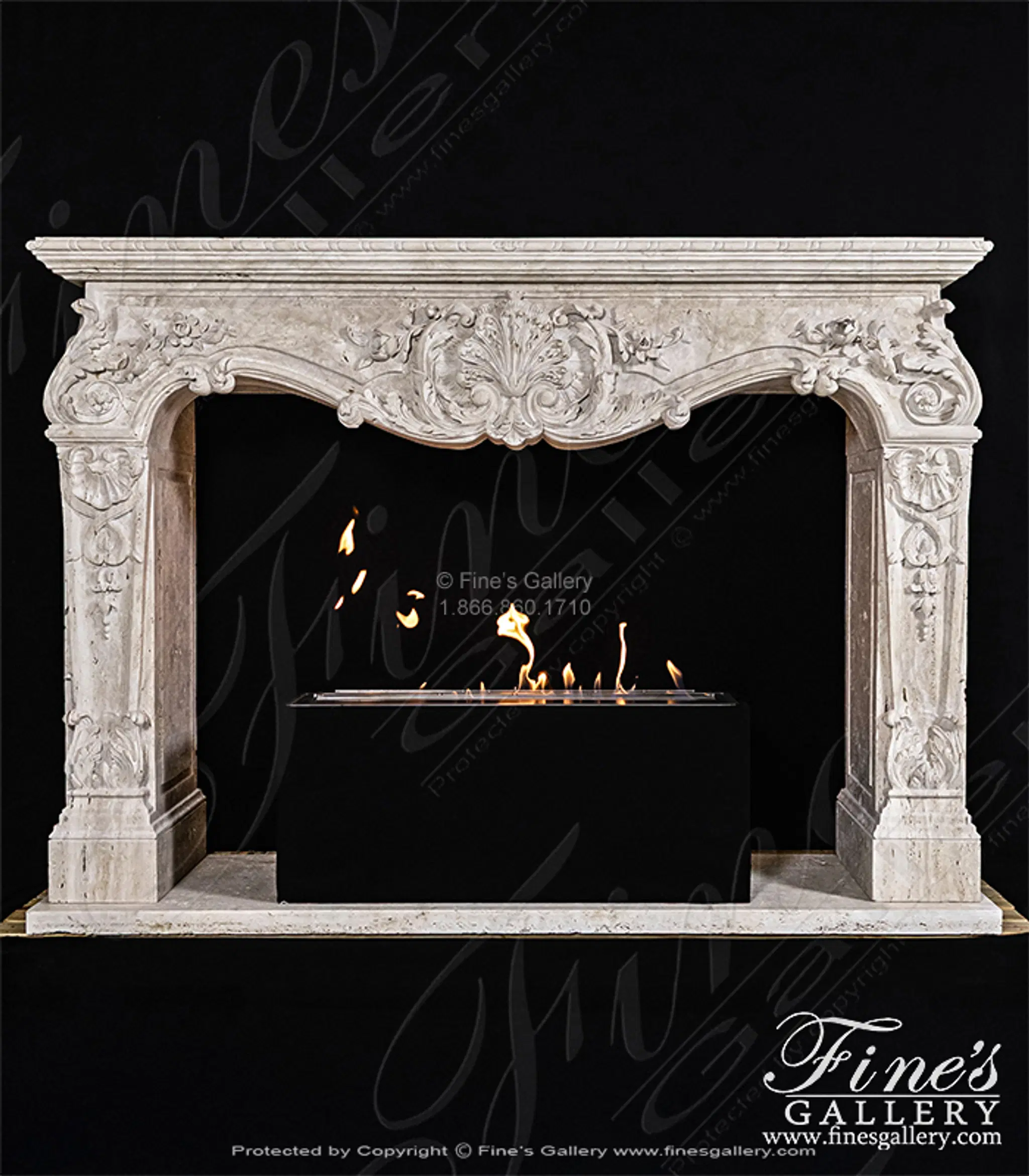 Rare Ornately Carved Mantel in Italian Roman Travertine