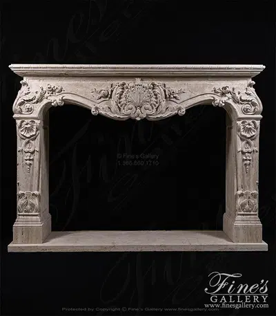 Rare Ornately Carved Mantel in Italian Roman Travertine